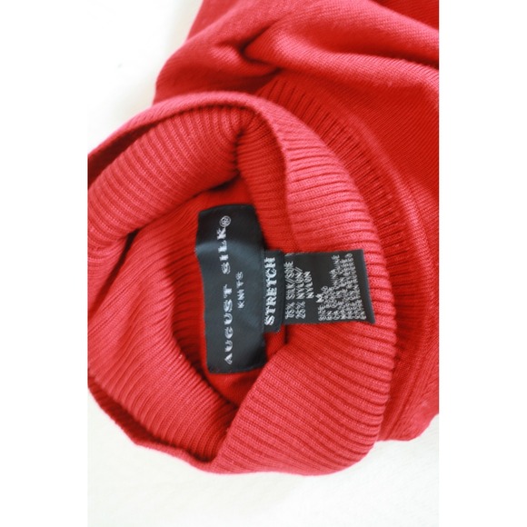 August Silk Knits Red Turtleneck Silk Blend Stretch Sweater Womens Medium - Picture 7 of 7
